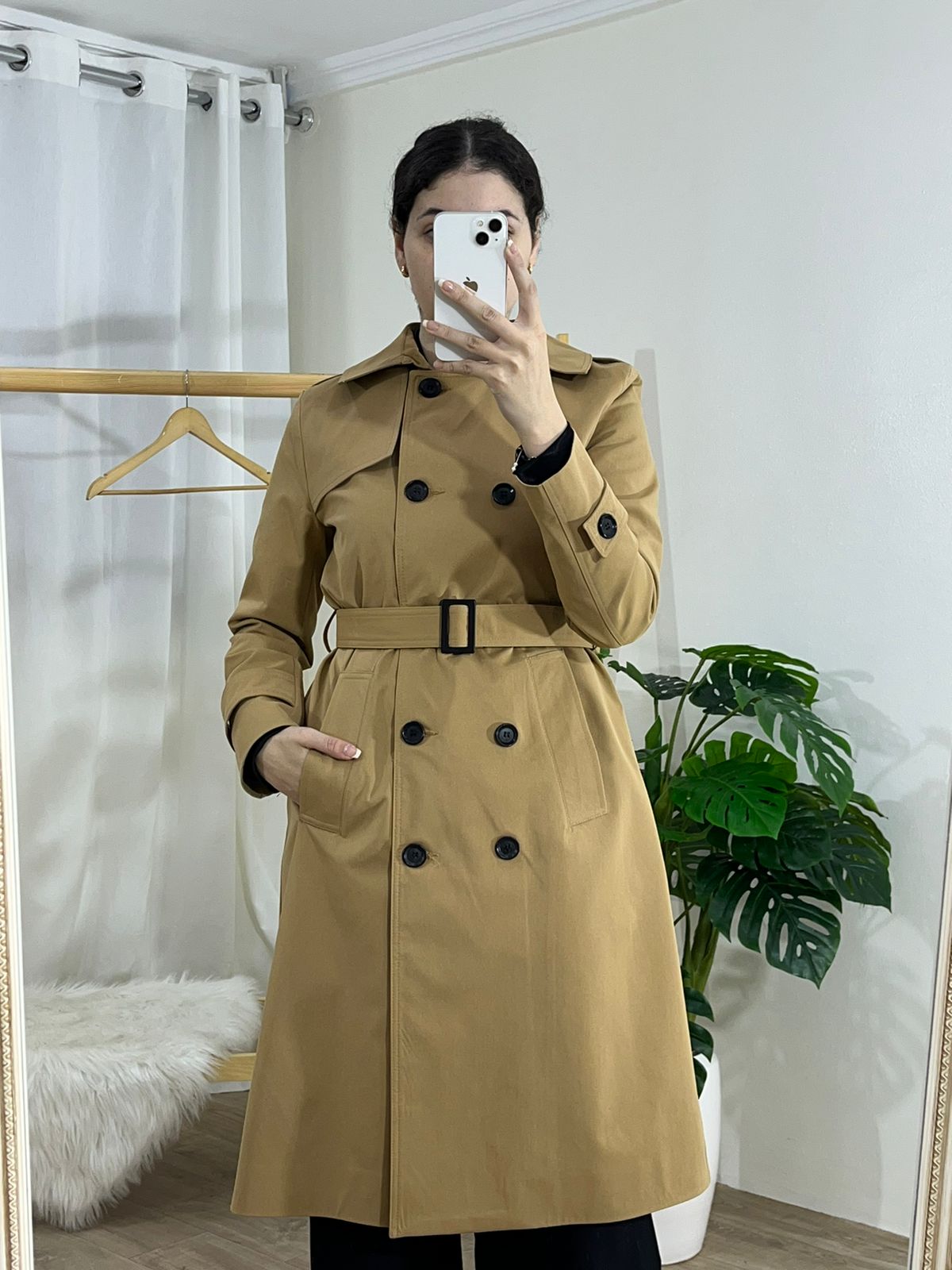 Manteau-trench long Camel